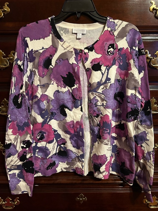 Charter Club Sweaters - Charter Club Floral Cardigan Sweater, Size Petite Large